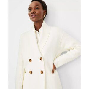 ANN TAYLOR Shawl Collar Double Breasted Sweater Jacket White Womens Large